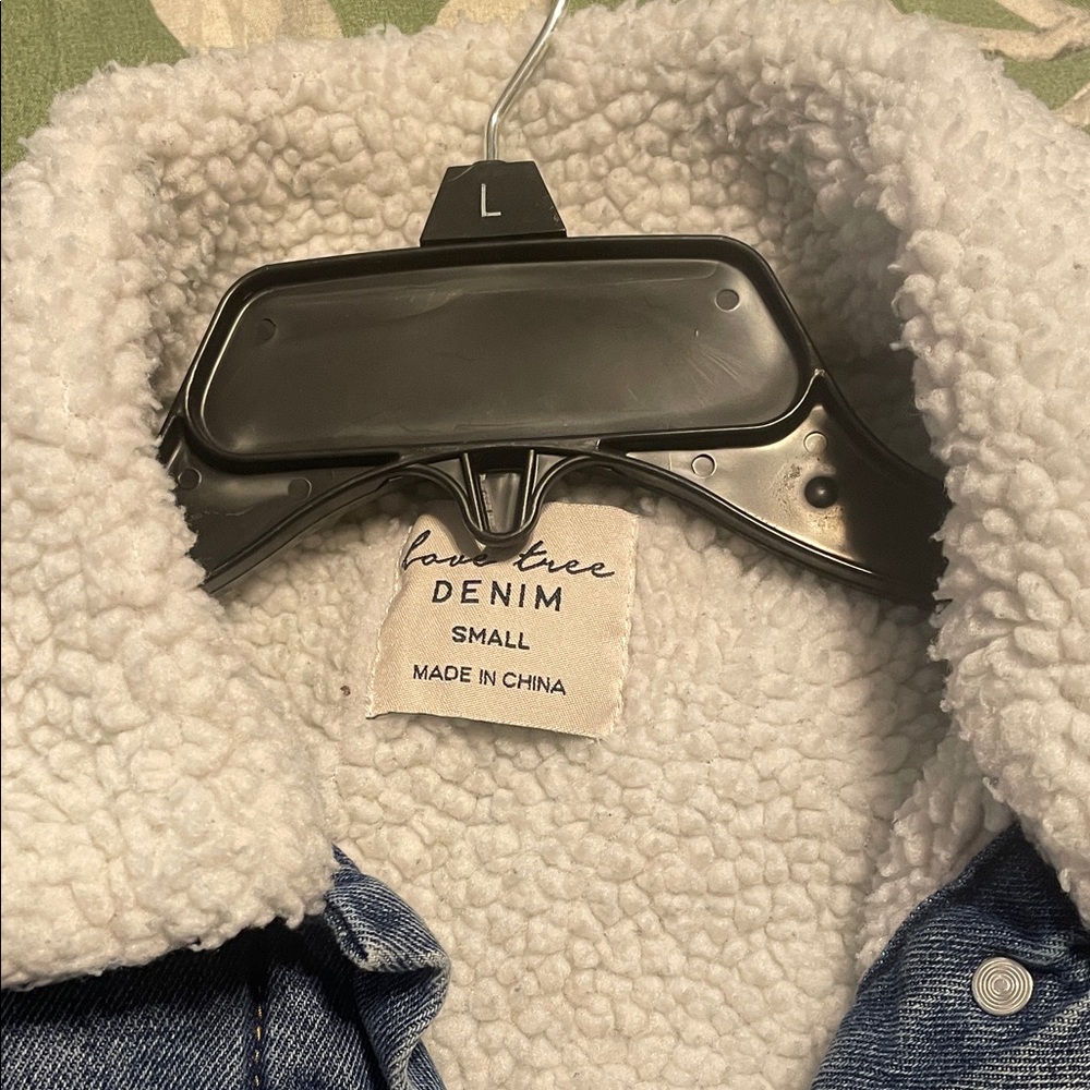Love Tree Blue Jean Jacket with White Sherpa Lining